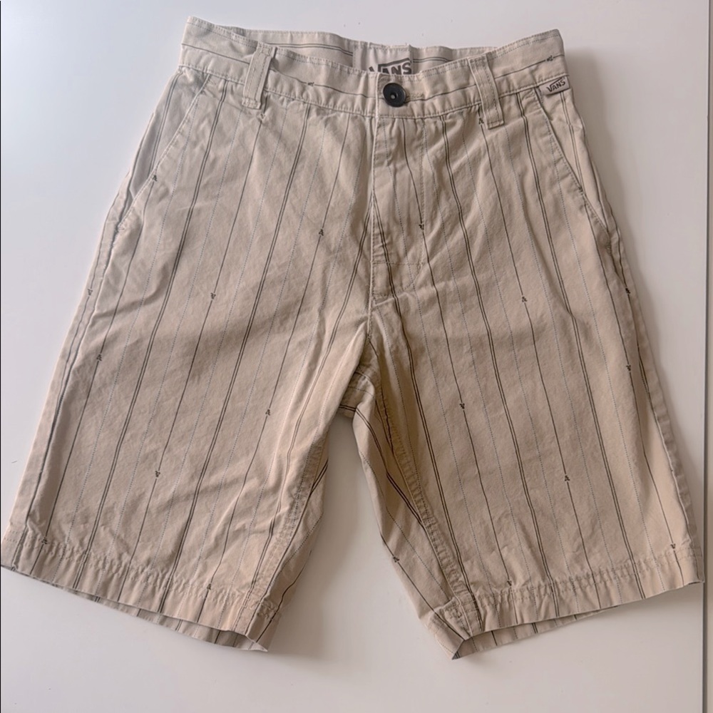 Vans Tan Flat Front Shorts with Subtle Stripes boys size 8